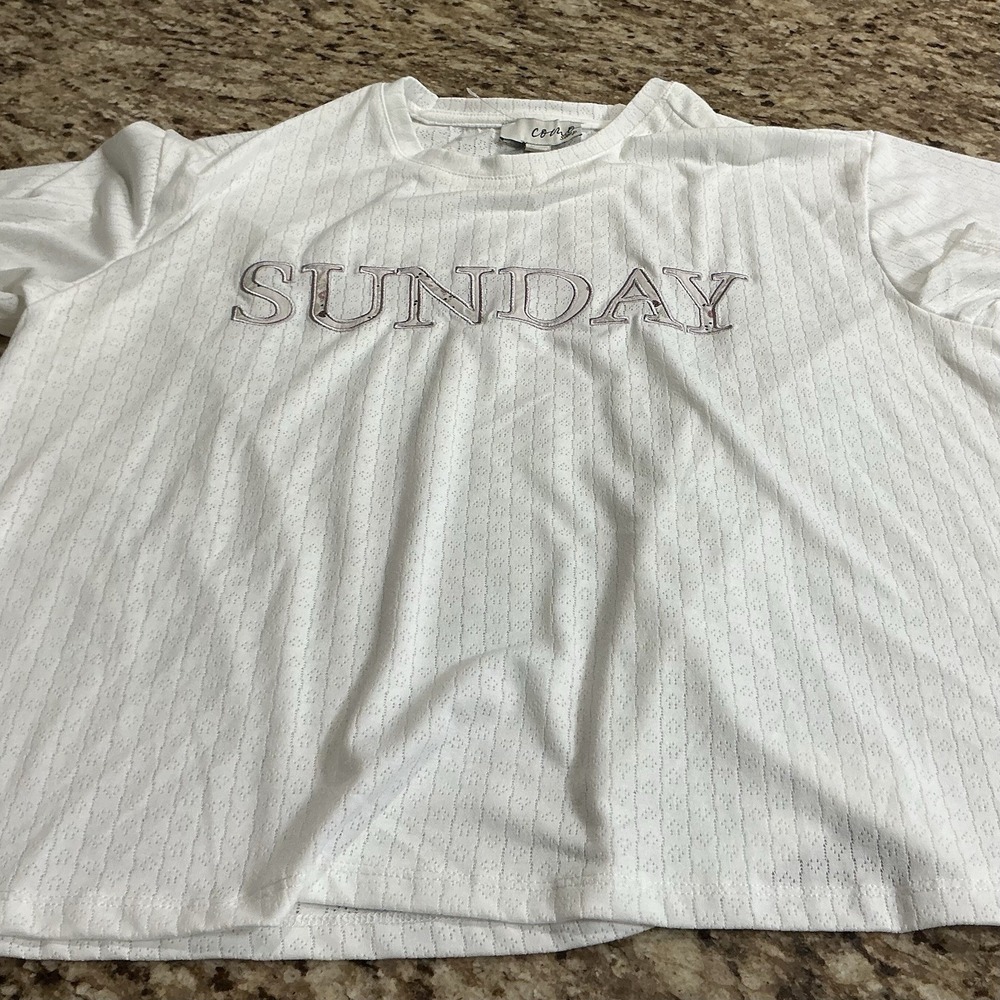 Cozy Sleep Sunday Lounge Top Womens Large White Pointelle NWT